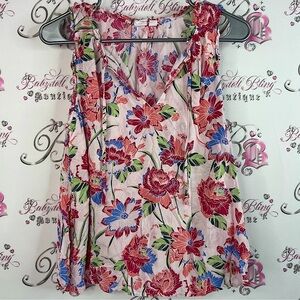 GAP tank top tie up ribbon flowers Floral Sleeveless Blouse - Pink and Blue